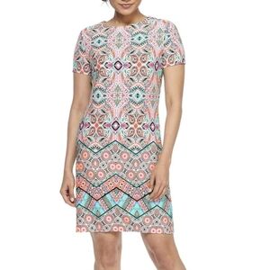 London Times Multicolor Paisley Jersey Shift Dress Size 6 Casual Boho Retro